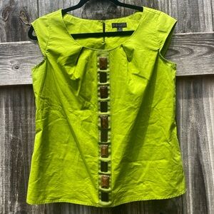 Worthington Green Sleeveless Statement Top with wood embellishment size L